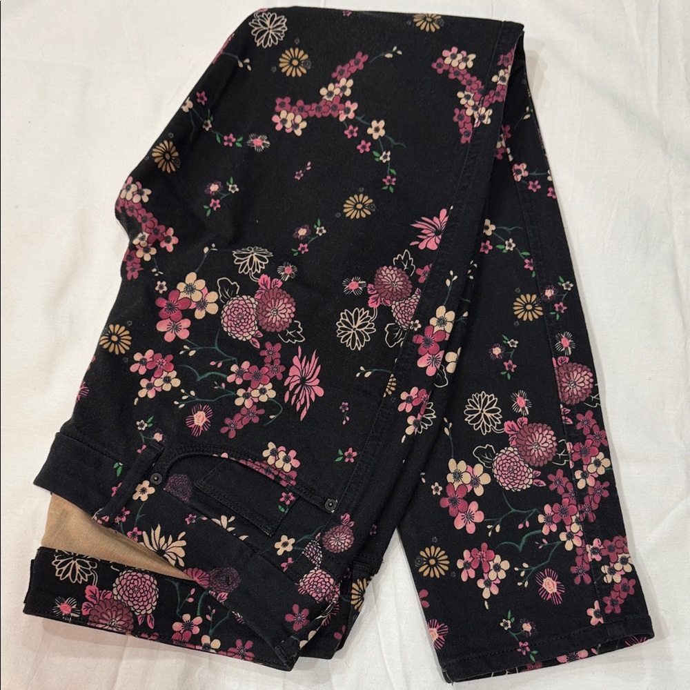 Guess by Marciano Black and Pink Floral Straight Leg Jeans